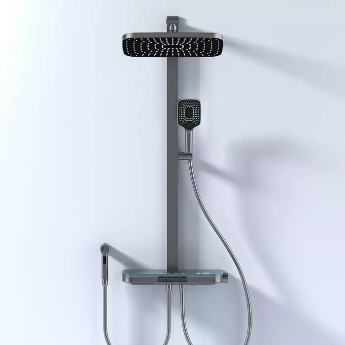 Ambient Lighting Piano Digital Bathroom Shower Set 12 Inch Rainfall Shower Head Hot Cold Digital Piano Bathroom Shower System — image 2