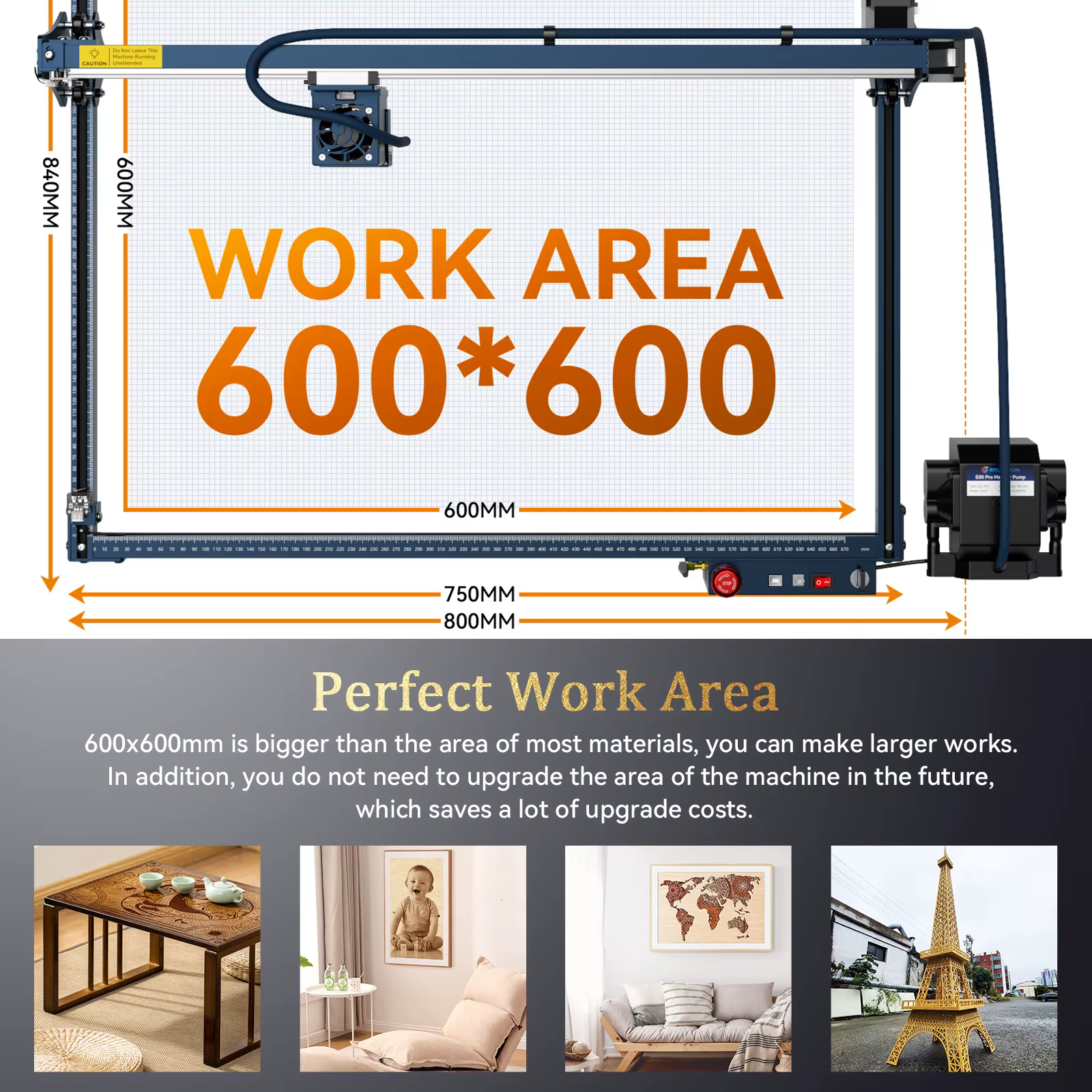 SCULPFUN S30 Ultra 11W 600*600mm Engraver Cutter Automatic Air Assist Replaceable Lens Emergency Stop Laser Engraving Machine — image 6