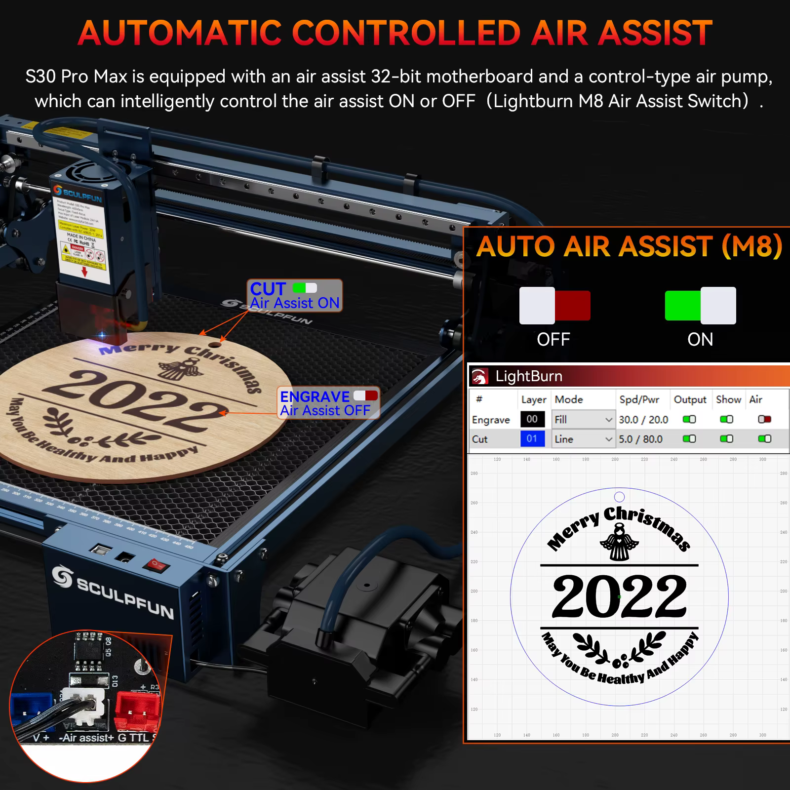 SCULPFUN S30 Pro Max 20w Lazer Engraver Cutting Automatic Air-assist System Engraving Area Laser Engraving Machine — image 4