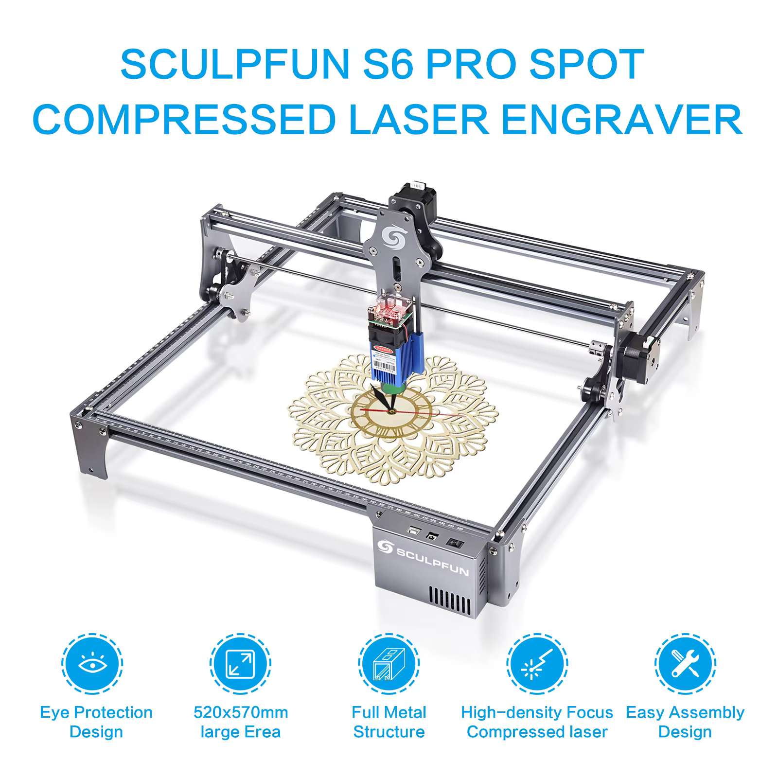 New SCULPFUN S6Pro 60w Laser Engraving Machine Wood Cutting Design Desktop DIY Lazer Engraver Eye Protection Ultra-Fine Laser — image 5