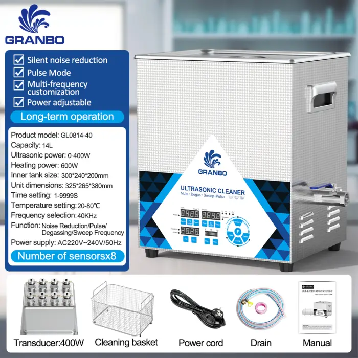 Granbo 14L Ultrasonic Cleaner 400W High Frequency Digital Multi-Function Cleaning Machine for Laboratory 40-200kHz — image 7