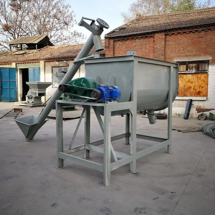 Industry Ribbon Blender Chicken Farm Food Mixer Machine 500kg 1ton Double Shaft Horizontal Feed Paddle Mixers for Sale — image 4