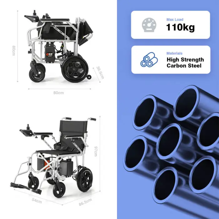 Rehabilitation Wheelchairs Supplier Folded Steel Portable Electric Travel Outdoor Power Wheel Chair for Disabled Seniors — image 3