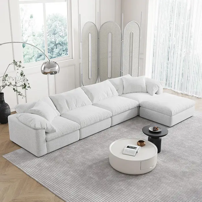 Modern Design l Shape Sofa Set Living Room Furniture Sectional Couch Set Modern Living Room Sofa White Sofas for Home — image 4