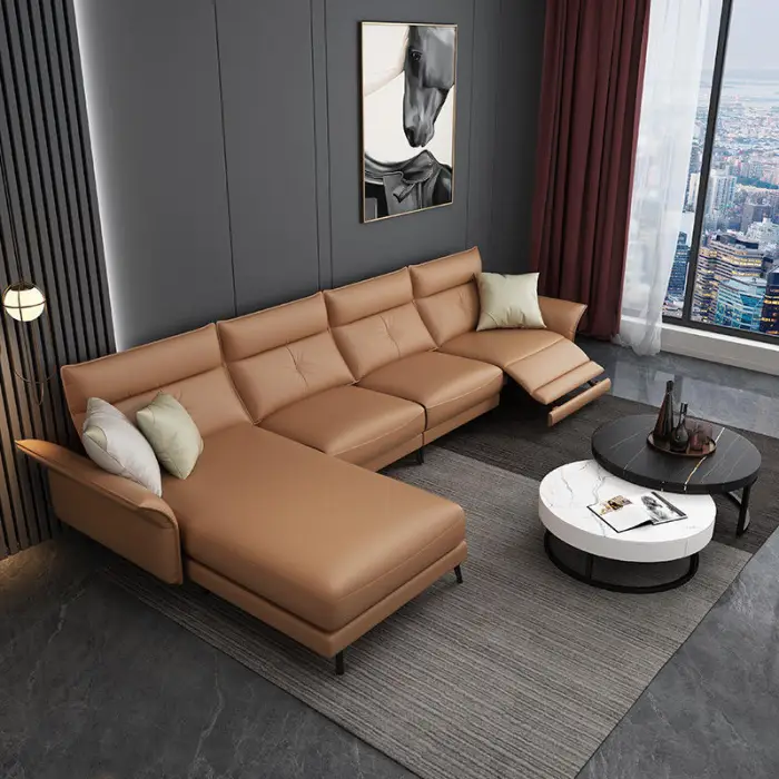 Nordic Size Living Room Leather Sofa Modern Minimalist Style Light Luxury Leather Concubine Sofa Single and Double Combination — image 2