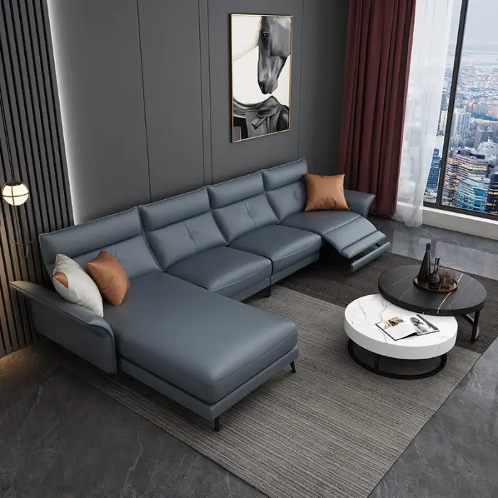 Nordic Size Living Room Leather Sofa Modern Minimalist Style Light Luxury Leather Concubine Sofa Single and Double Combination — image 3