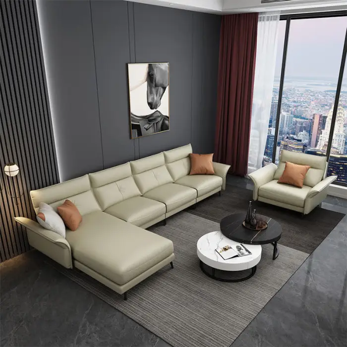 Nordic Size Living Room Leather Sofa Modern Minimalist Style Light Luxury Leather Concubine Sofa Single and Double Combination — image 6