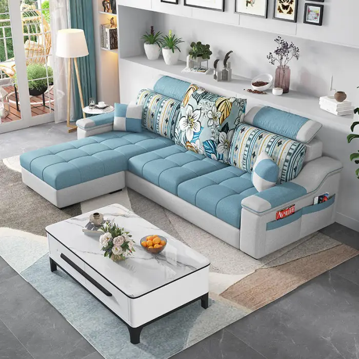 Wholesale Living Room Furniture Sofa Set Couch Fabric Sofa l Shape Modern Couch Customized Color 3 Seater Sofa for Home Sale — image 3