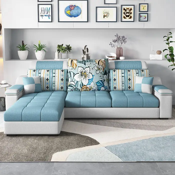 Wholesale Living Room Furniture Sofa Set Couch Fabric Sofa l Shape Modern Couch Customized Color 3 Seater Sofa for Home Sale — image 4
