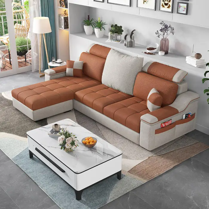 Wholesale Living Room Furniture Sofa Set Couch Fabric Sofa l Shape Modern Couch Customized Color 3 Seater Sofa for Home Sale — image 5