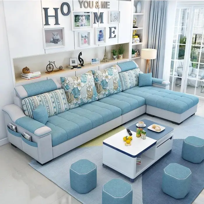 Wholesale Living Room Furniture Sofa Set Couch Fabric Sofa l Shape Modern Couch Customized Color 3 Seater Sofa for Home Sale — image 6