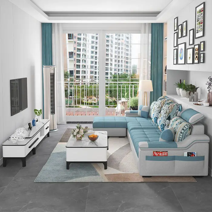 Wholesale Living Room Furniture Sofa Set Couch Fabric Sofa l Shape Modern Couch Customized Color 3 Seater Sofa for Home Sale — image 7