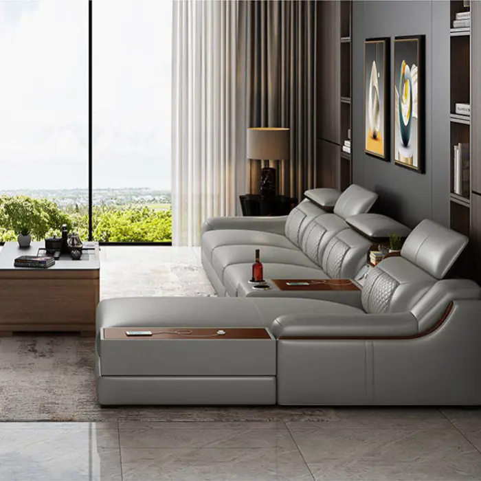 Multi-functional Modern l Shaped Sofa Set Living Room Furniture Simple Design Italian Sofa High Quality Living Room Leather Sofa — image 6