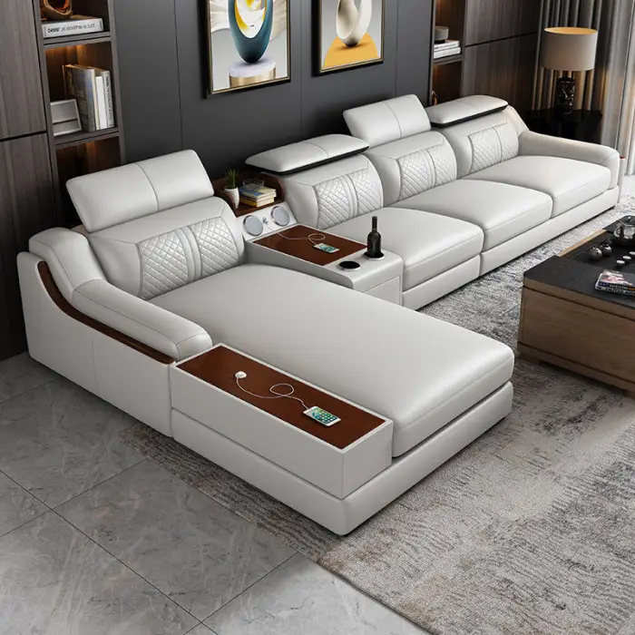 Multi-functional Modern l Shaped Sofa Set Living Room Furniture Simple Design Italian Sofa High Quality Living Room Leather Sofa — image 7