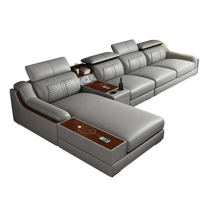 Italian Modern Multifunctional Sofa Light Luxury Leather Sectional Sofa Couch with USB Charging and bluetooth Speaker — image 5