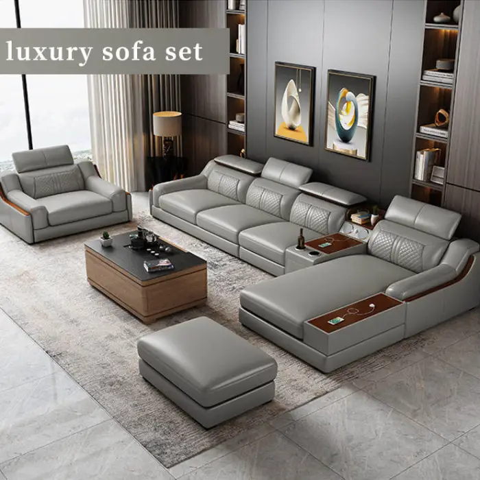Italian Modern Multifunctional Sofa Light Luxury Leather Sectional Sofa Couch with USB Charging and bluetooth Speaker — image 7