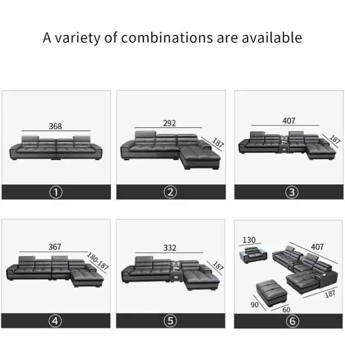 Luxury Furniture Sofa Set Modern Multifunction Furniture Living Room Sofa Set with Charging and Speaker Leather Sofa — image 6