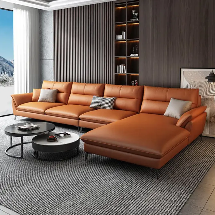 Contemporary L-Shaped Sofa Comfortable Leathaire Leather Corner Sofa Living Room Furniture for Apartment Use — image 2