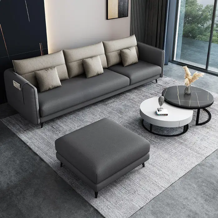 Latest Modern Sofa Set Furniture Living Room Luxury Grey Simple Luxury Size Apartment Three Straight Italian Fabric Sofa — image 2