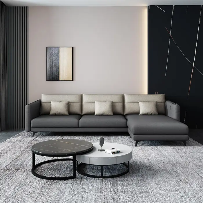 Latest Modern Sofa Set Furniture Living Room Luxury Grey Simple Luxury Size Apartment Three Straight Italian Fabric Sofa — image 3