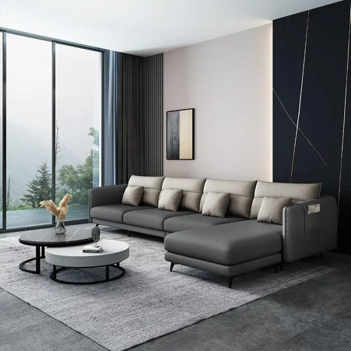 Latest Modern Sofa Set Furniture Living Room Luxury Grey Simple Luxury Size Apartment Three Straight Italian Fabric Sofa — image 4