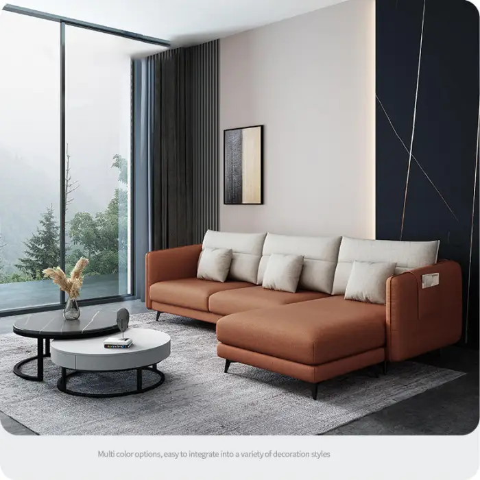 Latest Modern Sofa Set Furniture Living Room Luxury Grey Simple Luxury Size Apartment Three Straight Italian Fabric Sofa — image 5