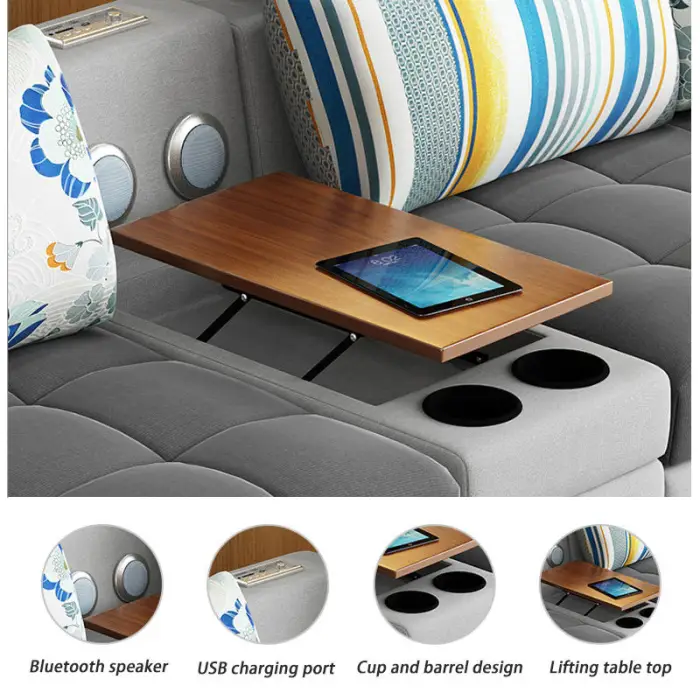 Italian Light Luxury L-Shaped Sofa Set Living Room Furniture High Quality Big Sofa Set Modern Design Wooden Multifunctional Sofa — image 3