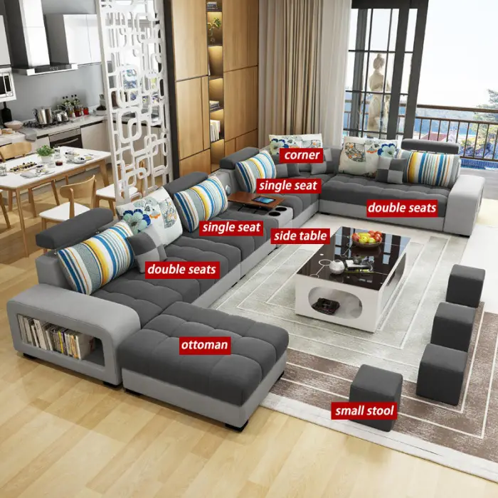 Italian Light Luxury L-Shaped Sofa Set Living Room Furniture High Quality Big Sofa Set Modern Design Wooden Multifunctional Sofa — image 4