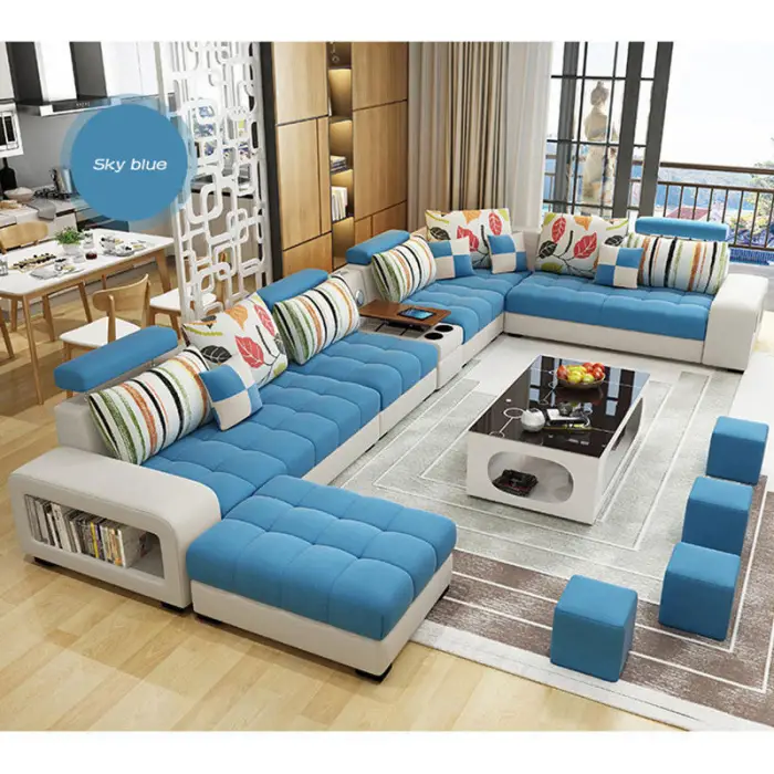 Italian Light Luxury L-Shaped Sofa Set Living Room Furniture High Quality Big Sofa Set Modern Design Wooden Multifunctional Sofa — image 5
