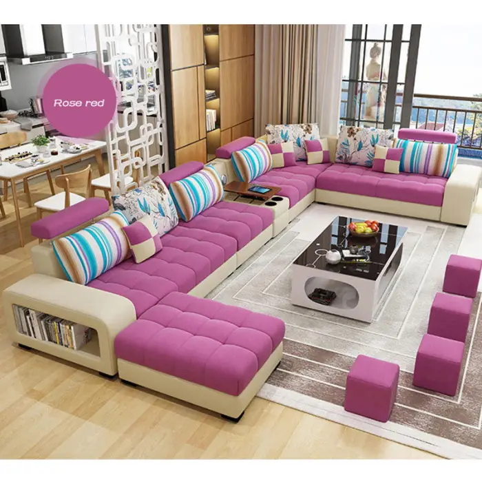 Italian Light Luxury L-Shaped Sofa Set Living Room Furniture High Quality Big Sofa Set Modern Design Wooden Multifunctional Sofa — image 6