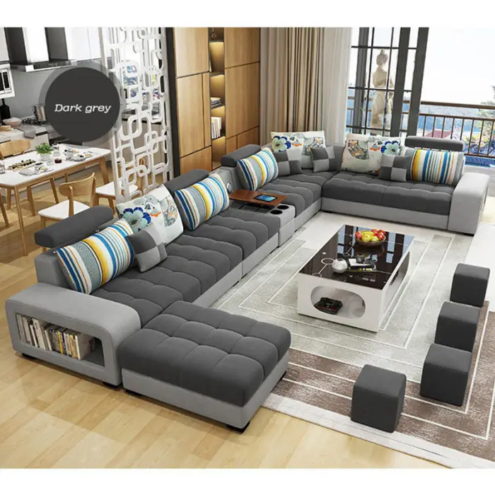 Italian Light Luxury L-Shaped Sofa Set Living Room Furniture High Quality Big Sofa Set Modern Design Wooden Multifunctional Sofa — image 7