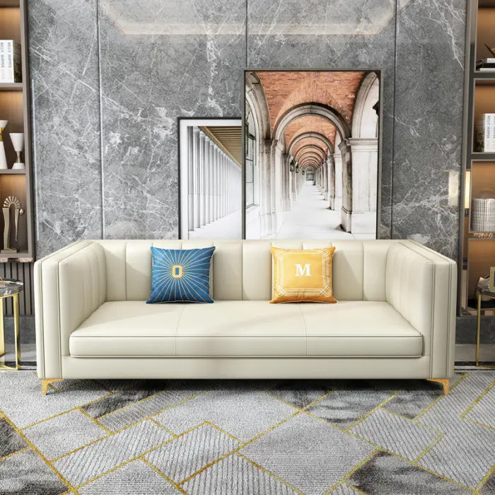 High Quality Light Luxury Sofa Set Furniture Living Room Modern Luxury White Sofa Set Leather Modern Sofa 3 2 1 Set Furniture — image 2