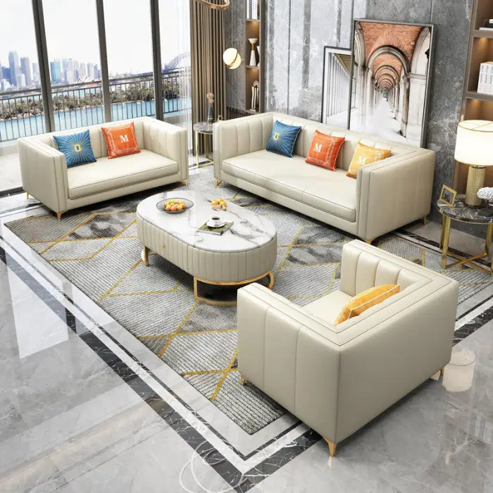 High Quality Light Luxury Sofa Set Furniture Living Room Modern Luxury White Sofa Set Leather Modern Sofa 3 2 1 Set Furniture — image 4