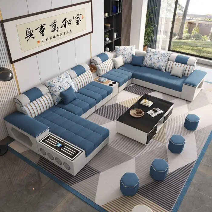 Popular Large Fabric 7 Seater Sofa Set Living Room Furniture Modern Luxury House Couch Design Combination Multi-Functional Sofa — image 2