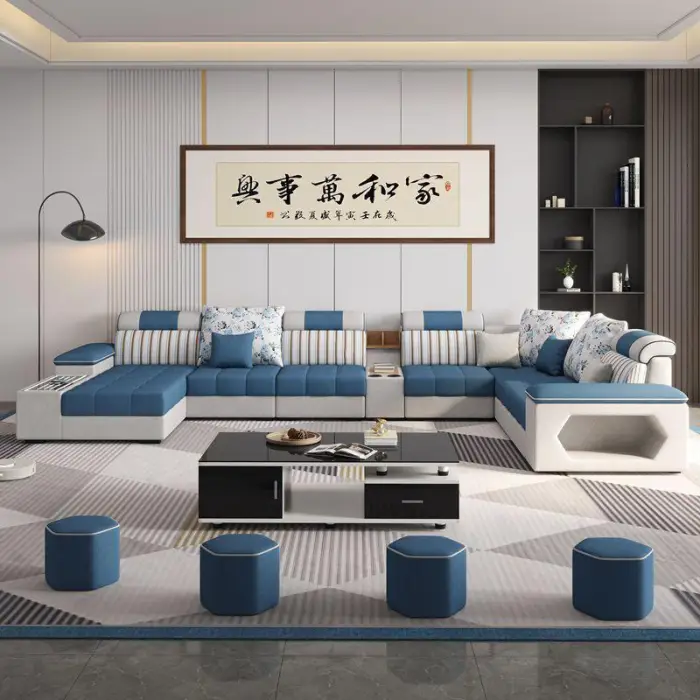 Popular Large Fabric 7 Seater Sofa Set Living Room Furniture Modern Luxury House Couch Design Combination Multi-Functional Sofa — image 4