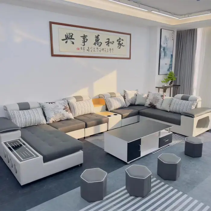 Popular Large Fabric 7 Seater Sofa Set Living Room Furniture Modern Luxury House Couch Design Combination Multi-Functional Sofa — image 5