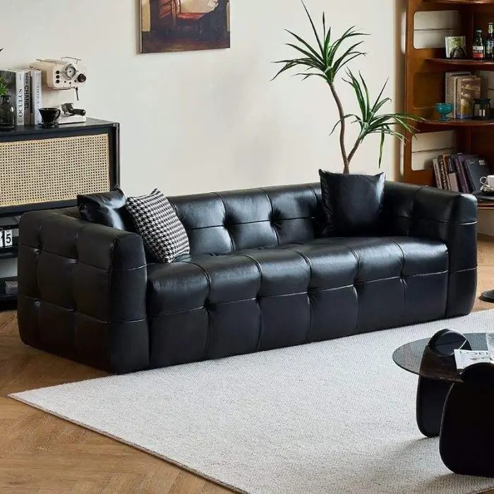 High Quality Furniture Living Room Sofa Set Modern Luxury Leather Design Black Sofa Couch Comfortable Home Sofa — image 2