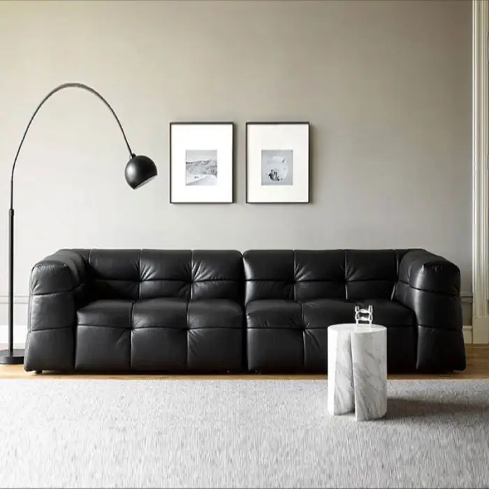 High Quality Furniture Living Room Sofa Set Modern Luxury Leather Design Black Sofa Couch Comfortable Home Sofa — image 4