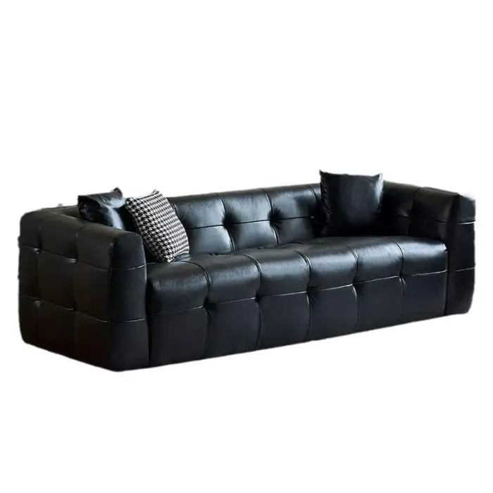 High Quality Furniture Living Room Sofa Set Modern Luxury Leather Design Black Sofa Couch Comfortable Home Sofa — image 6