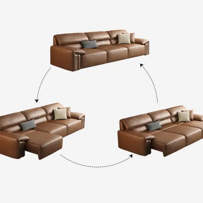Italian Modern Living Room Sofa Bed Light Luxury Brown Leather Remote Control Sofa Bed Three Seater Electric Sofas for Home — image 6