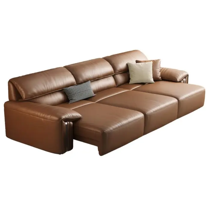 Italian Modern Living Room Sofa Bed Light Luxury Brown Leather Remote Control Sofa Bed Three Seater Electric Sofas for Home — image 7