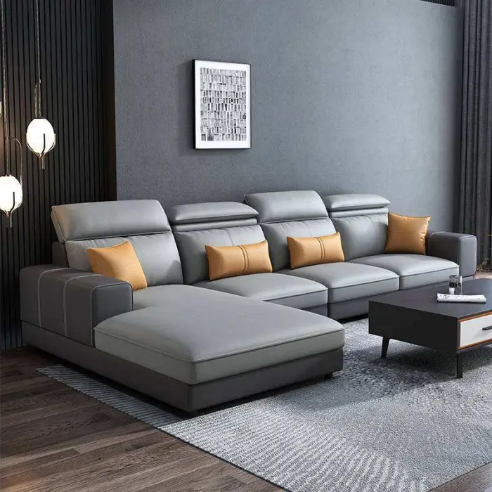 Living Room Microfiber Fabric Sofa Corner L Shape Sofa Designs Modern Couch Furniture Living Room Sofa Set — image 3