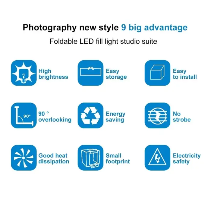 Factory Price 80cm Folding Portable 80W 9050LM White Light Photo Lighting Studio Photo Studio Light Box with 3 Colors — image 4