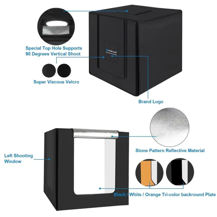 Factory Price 80cm Folding Portable 80W 9050LM White Light Photo Lighting Studio Photo Studio Light Box with 3 Colors — image 5