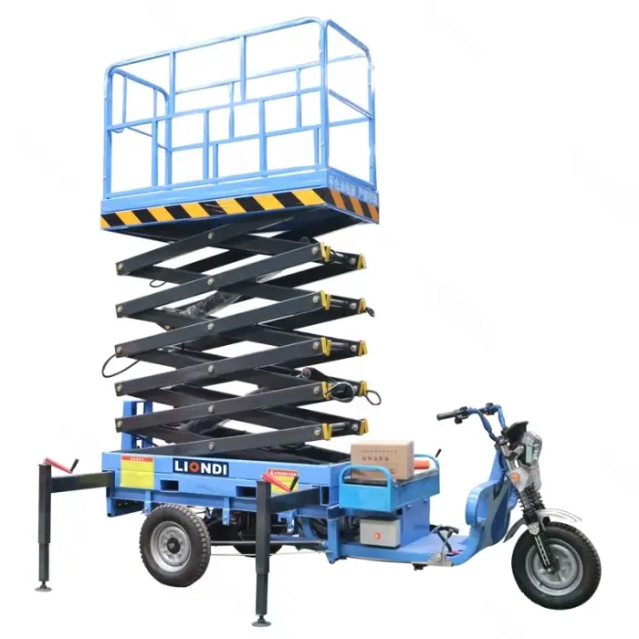Free Shipping Electric Tricycle Mobile Scissor Lift Platform Electric Lift Platform Car for Aerial Work/Material Handling — image 3