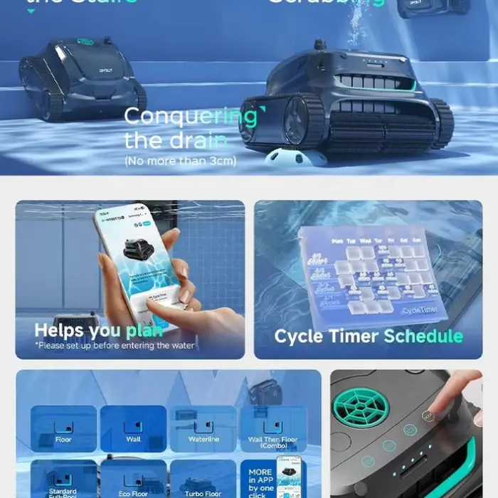 Automatic Rechargeable Pool Cleaning Robot for Efficient Bottom and Wall Debris Removal in All Pool Types — image 7