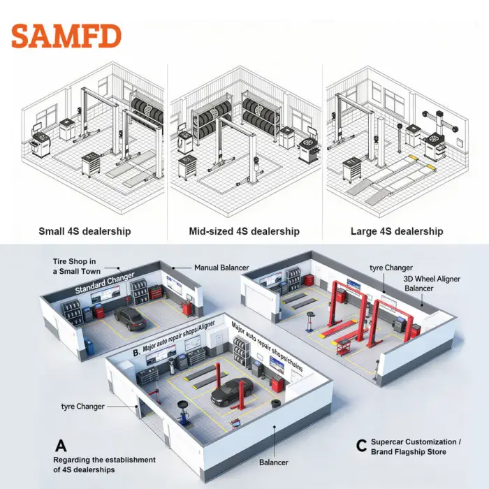 SAMFD Workshop Tyre Shop Equipment and Tools Tire Service Package Solution Tire Changers and Wheel Balancers Combo — image 5