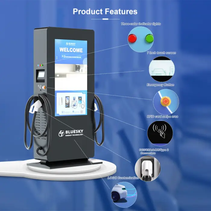 Bluesky 22kw Electric Car Charging Station Fast Electric Car Dc Ev Charger Station with Advertising Screen with Pos Payment — image 4