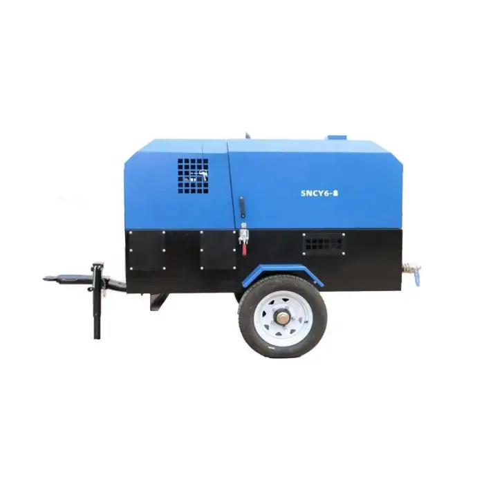 Airstone 8bar 215cfm Mobile Portable 2 Wheels Diesel Engine Air Compressor for Drilling Machine — image 4