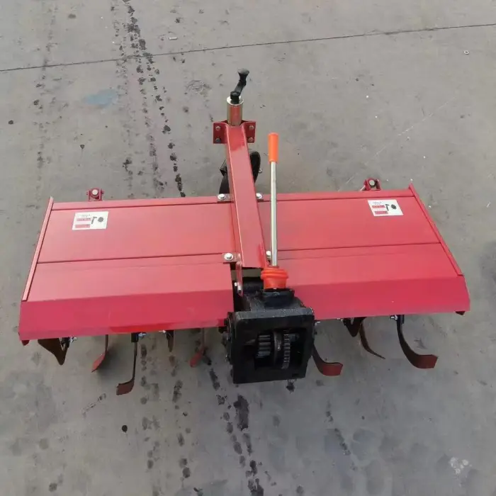 Chinese farming agriculture 90cm width implements rotary tiller rotavator and seat for 2 wheel drive mini power walking tractor — image 6